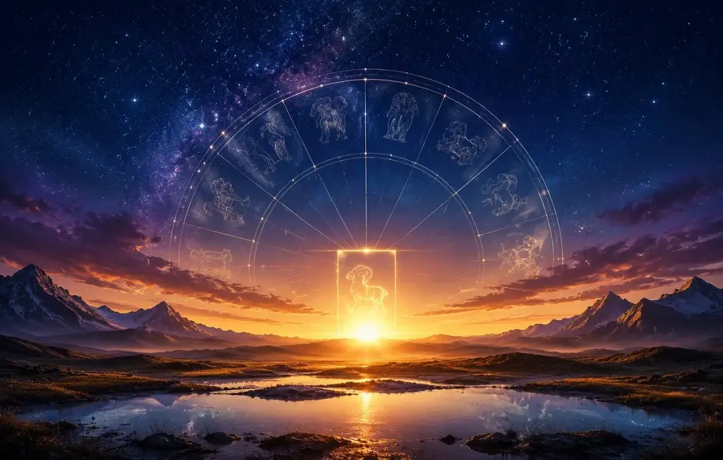 Doğum haritasında yükselen burcu simgeleyen doğu ufku ve astroloji çemberi