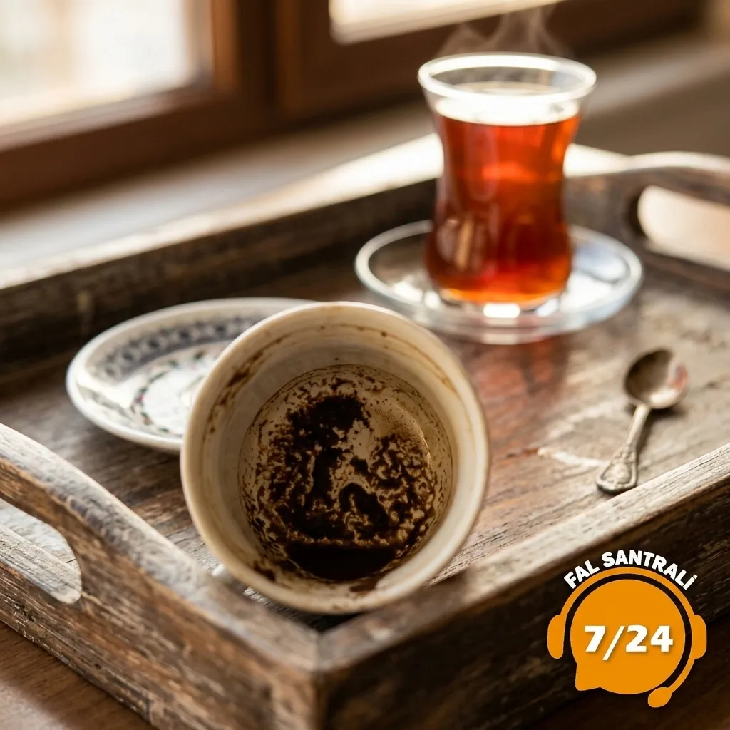 Ahşap tepside kahve telvesi ve çay