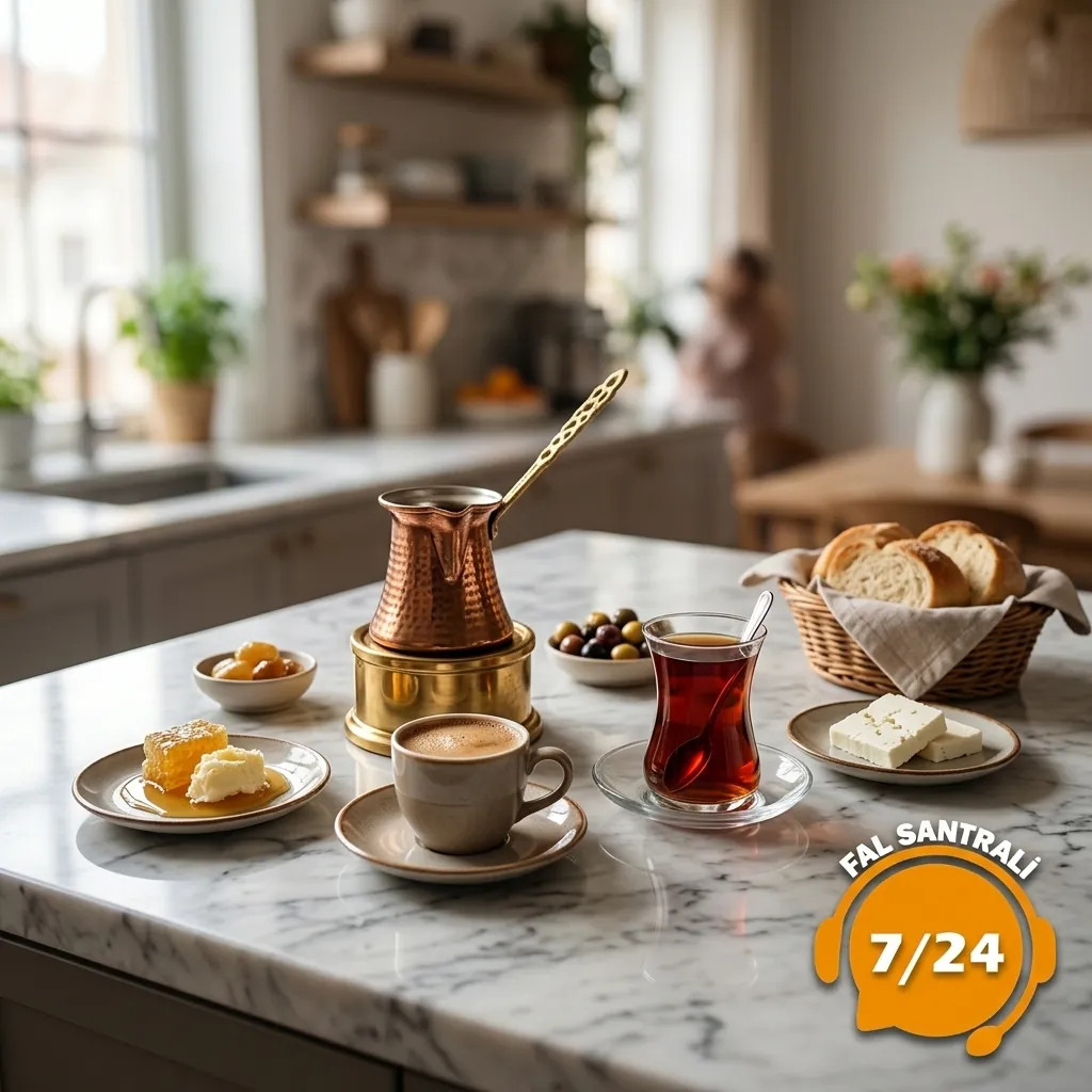Aydınlık mutfakta kahvaltı ve fal hazırlığı