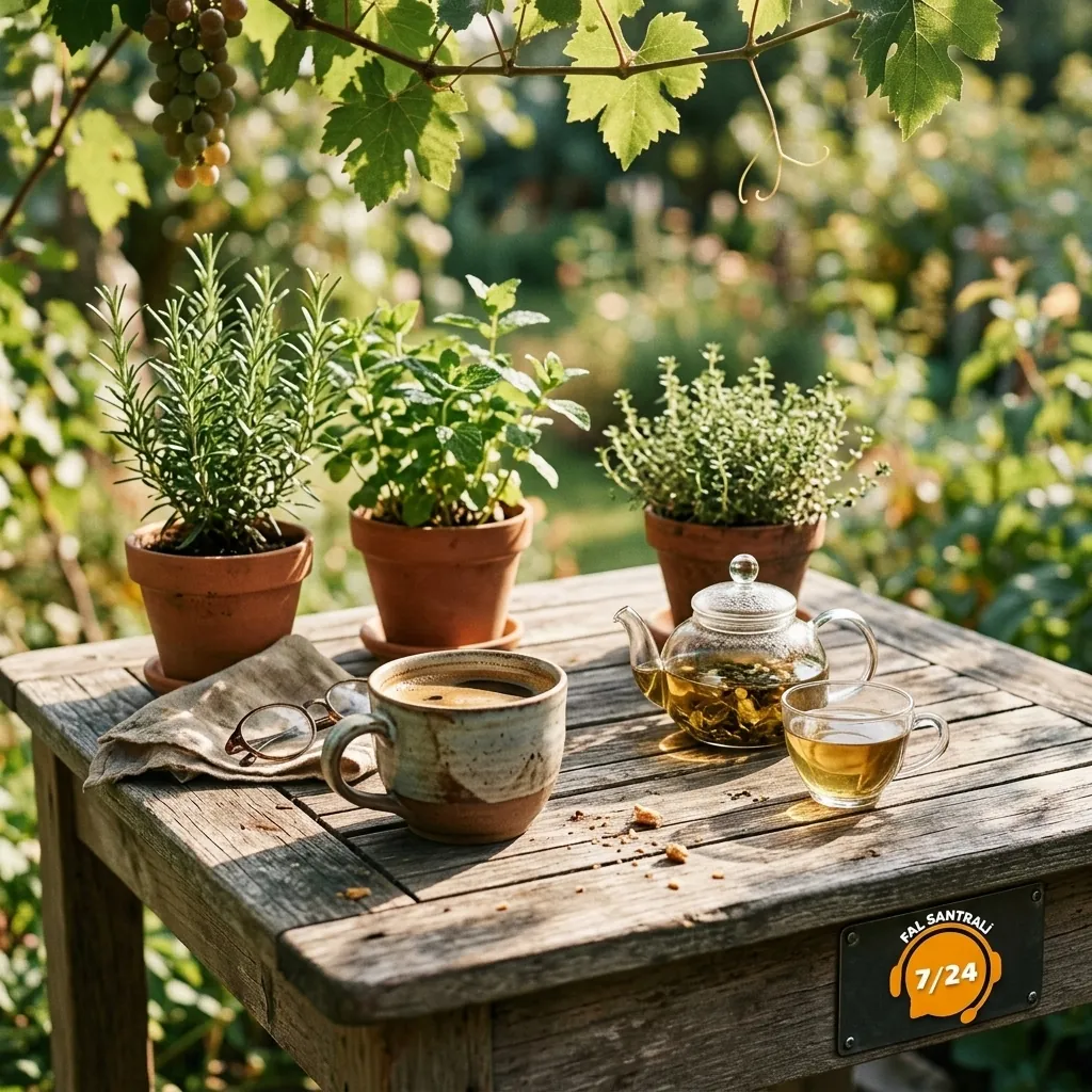 Bahçede cam demlikle kahve ve çay