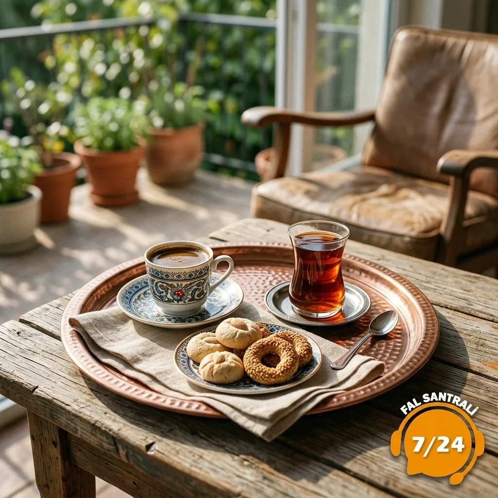 Bahçede kurabiyeli kahve ve çay tepsisi