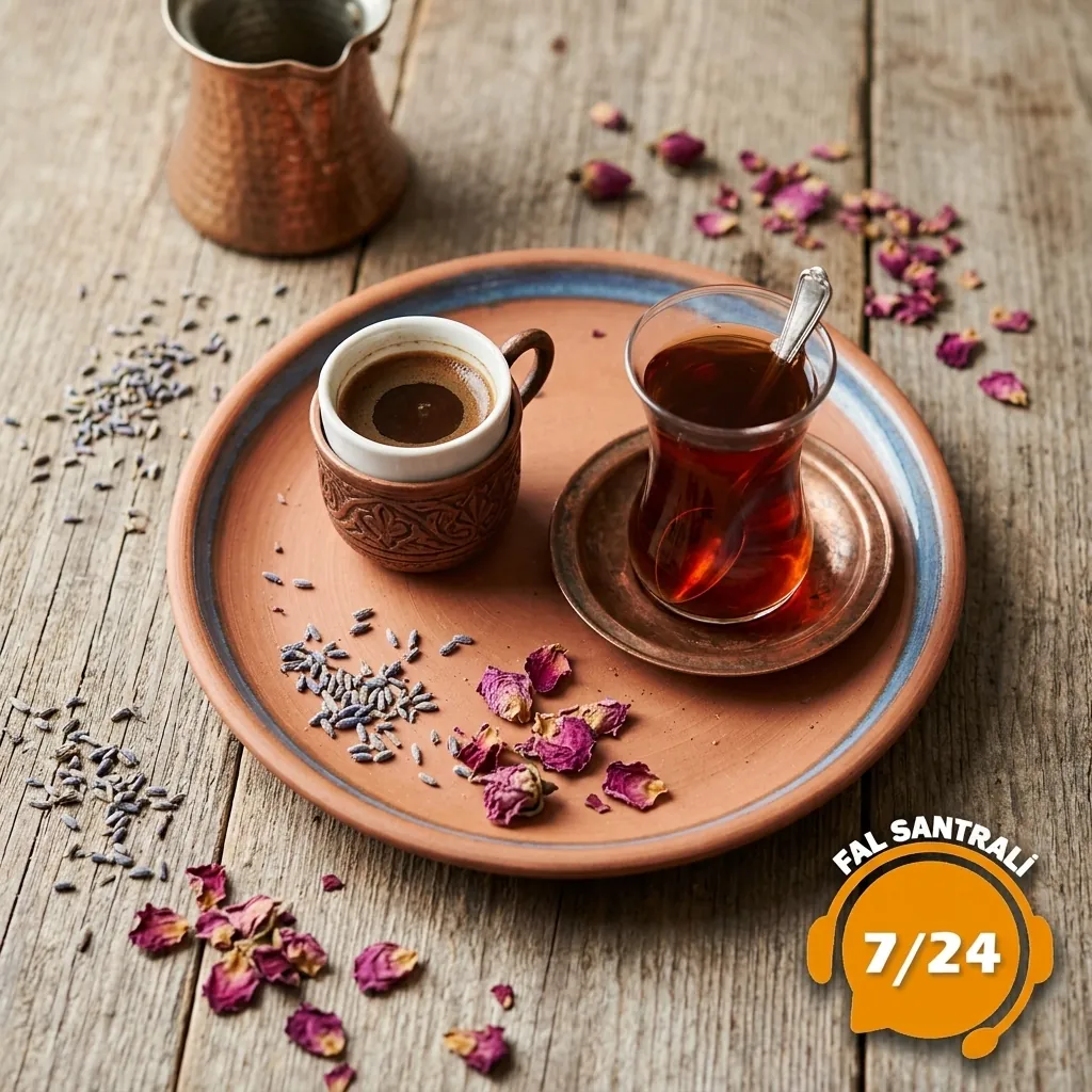 Çiçek yapraklarıyla kahve ve çay sunumu