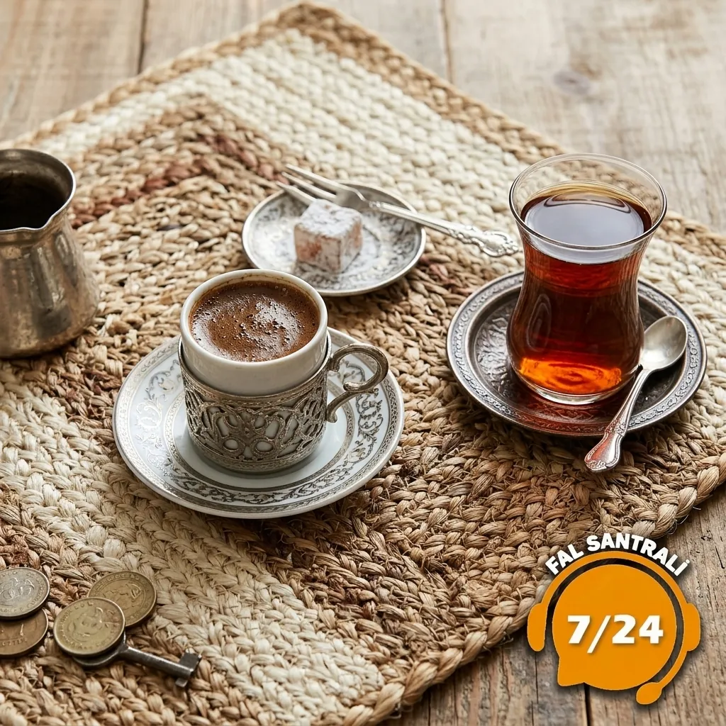 Hasır servis üzerinde kahve ve çay