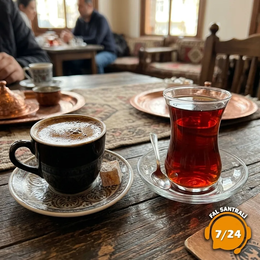 Kafede Türk kahvesi ve demli çay