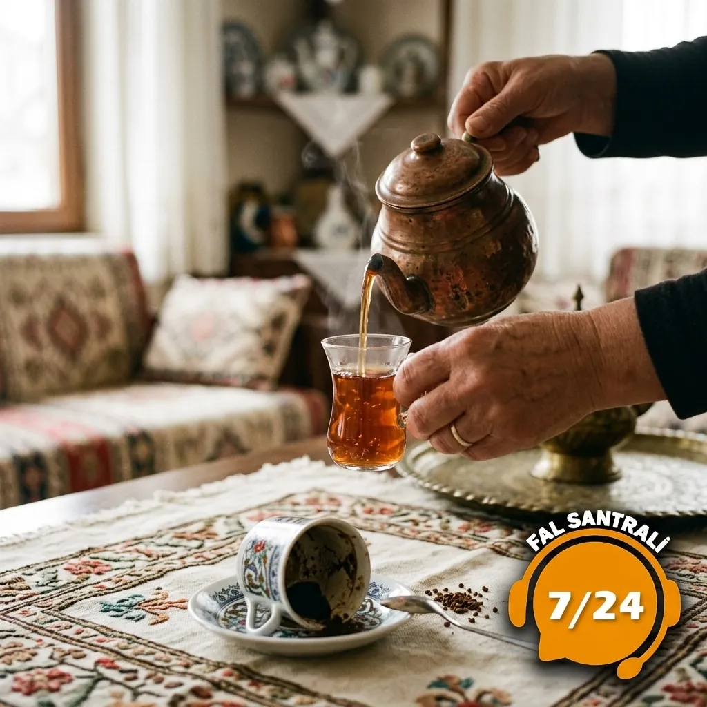 Kahve falı hazırlığı sırasında çay doldurma