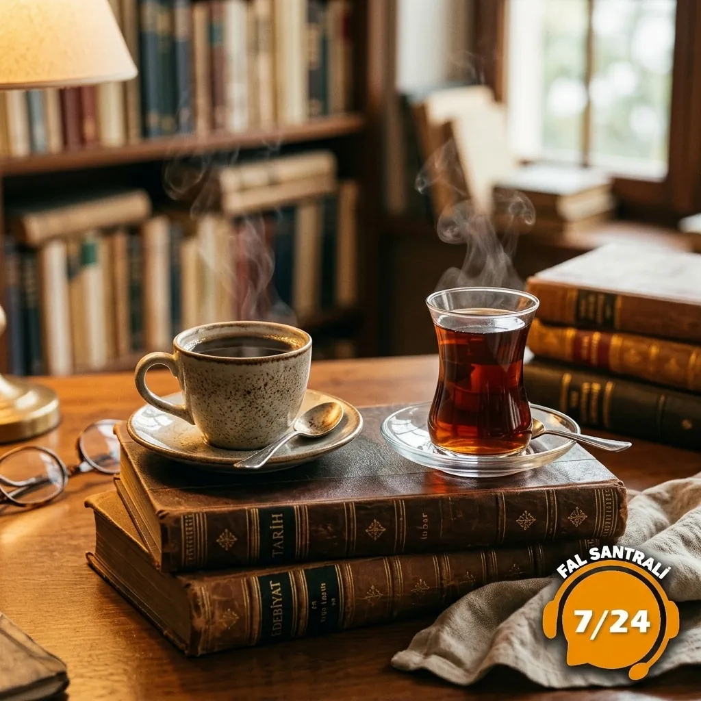 Kitaplar üzerinde kahve ve çay