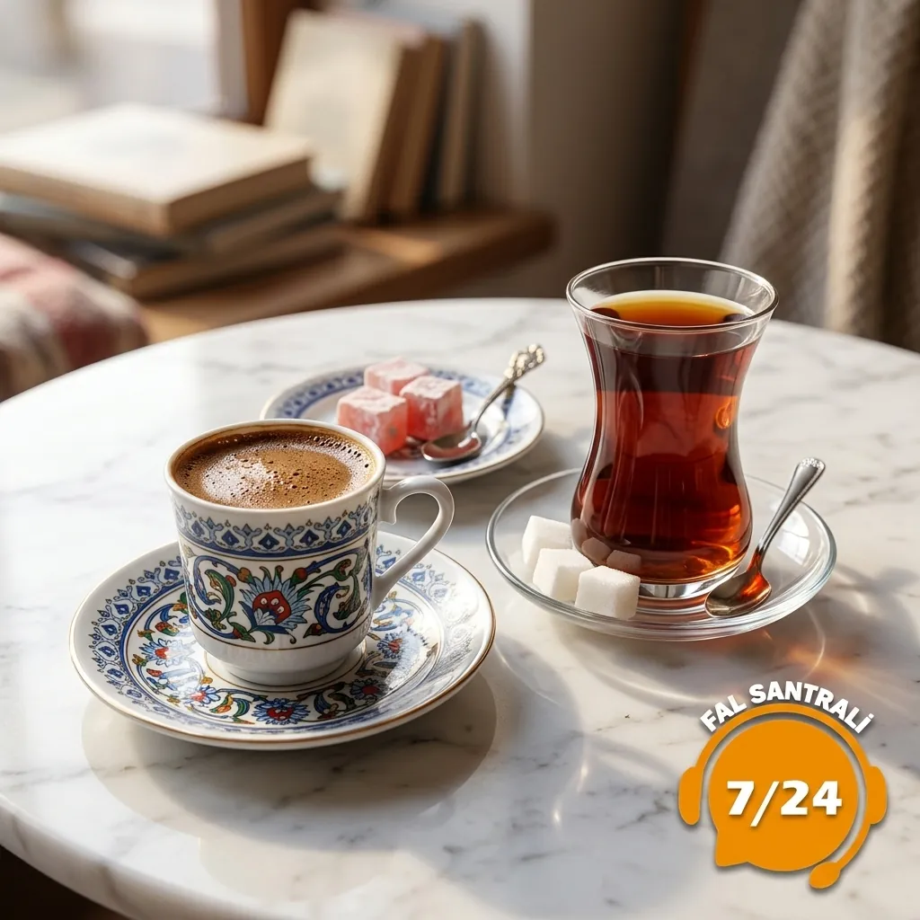 Mermer masada desenli kahve fincanı ve çay