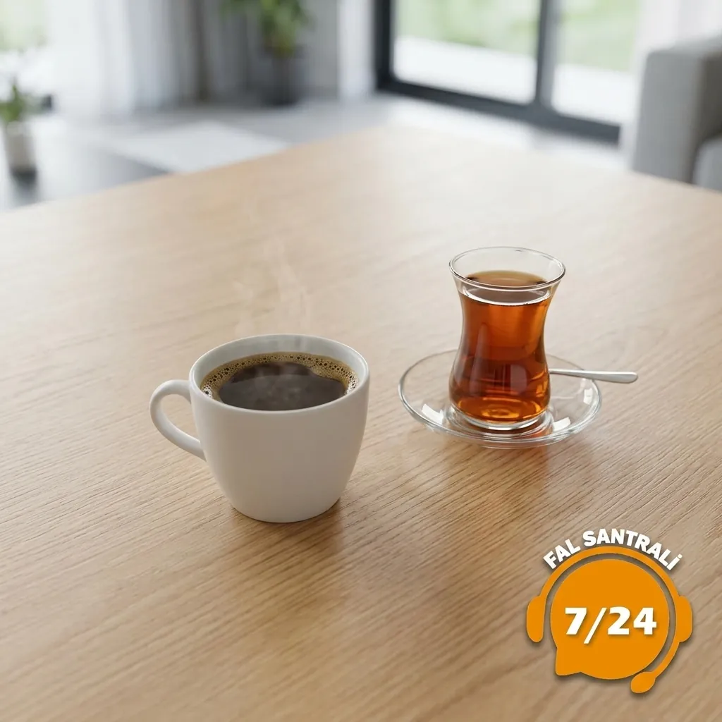 Sade ahşap masada kahve ve çay