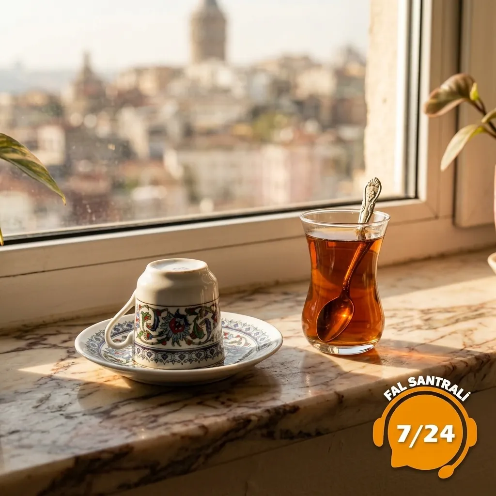 Şehir manzarasında kapalı fal fincanı ve çay
