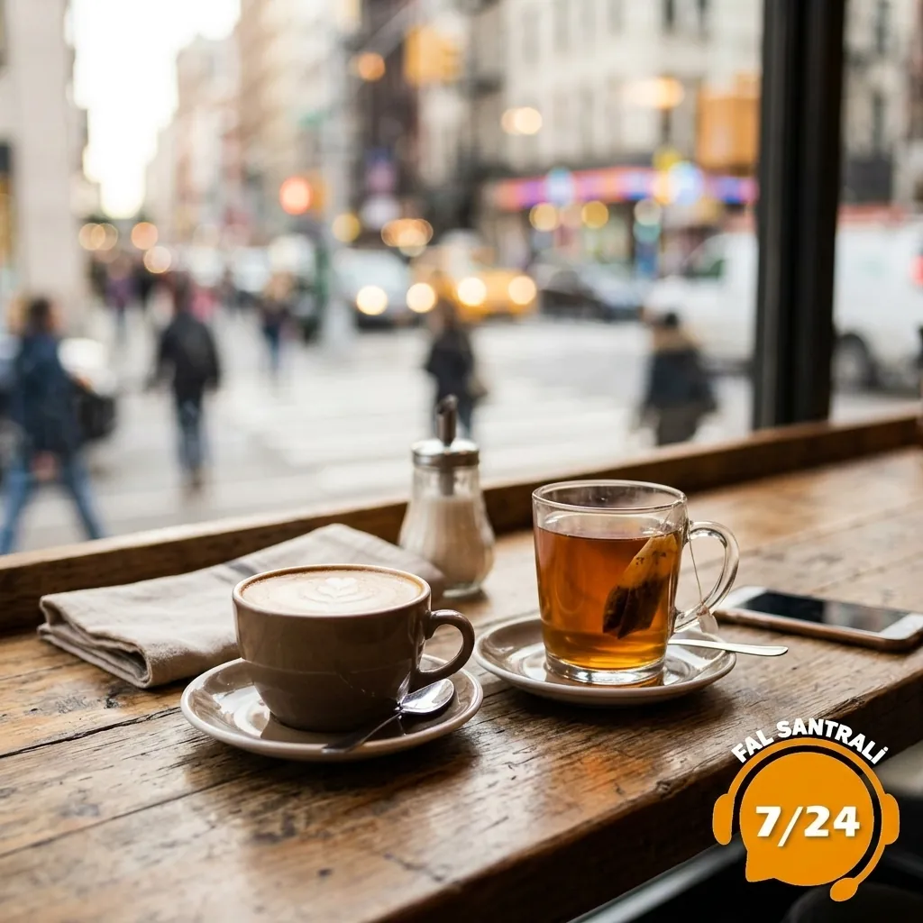 Sokak manzaralı kafede kahve ve çay