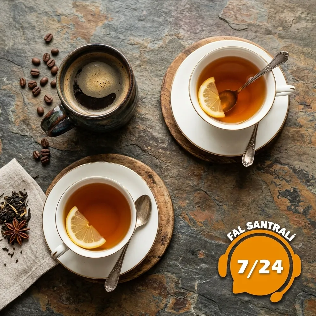 Üstten görünümde kahve ve çay fincanları