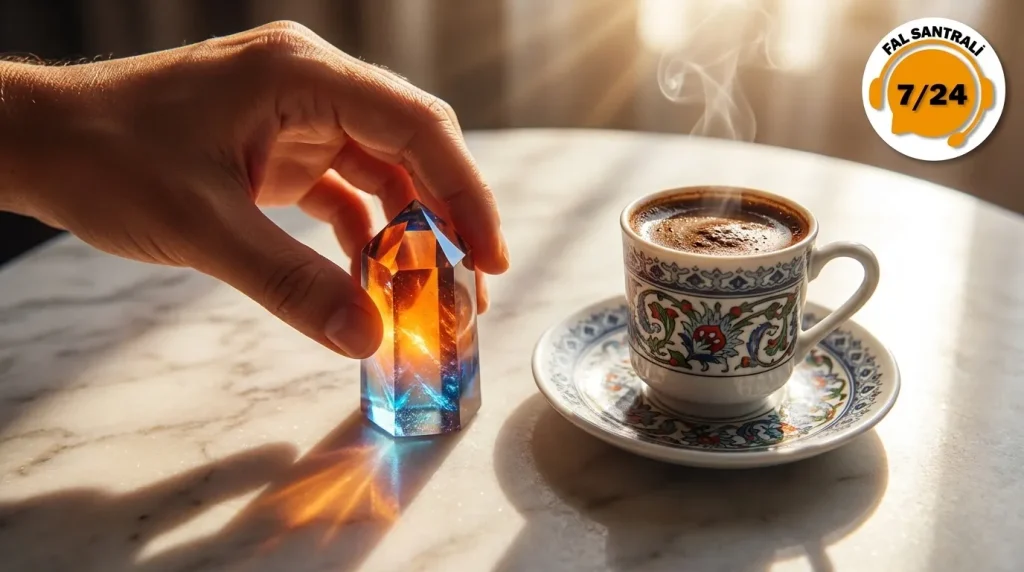 kahve falı renkli kristal ve desenli fincan