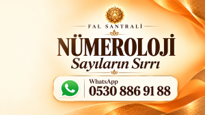 Turuncu ve altın tonlarında numeroloji yıldızı, “Sayıların Sırrı” başlığı ve Fal Santrali WhatsApp numarası: 0530 886 91 88.